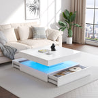 Square LED Coffee Table with Hidden Storage — Two-Drawer Model