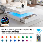 Square LED Coffee Table with Hidden Storage — Two-Drawer Model