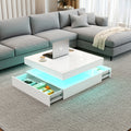 Square LED Coffee Table with Hidden Storage — Two-Drawer Model