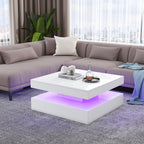 Square LED Coffee Table with Hidden Storage — Two-Drawer Model