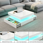 Square LED Coffee Table with Hidden Storage — Two-Drawer Model