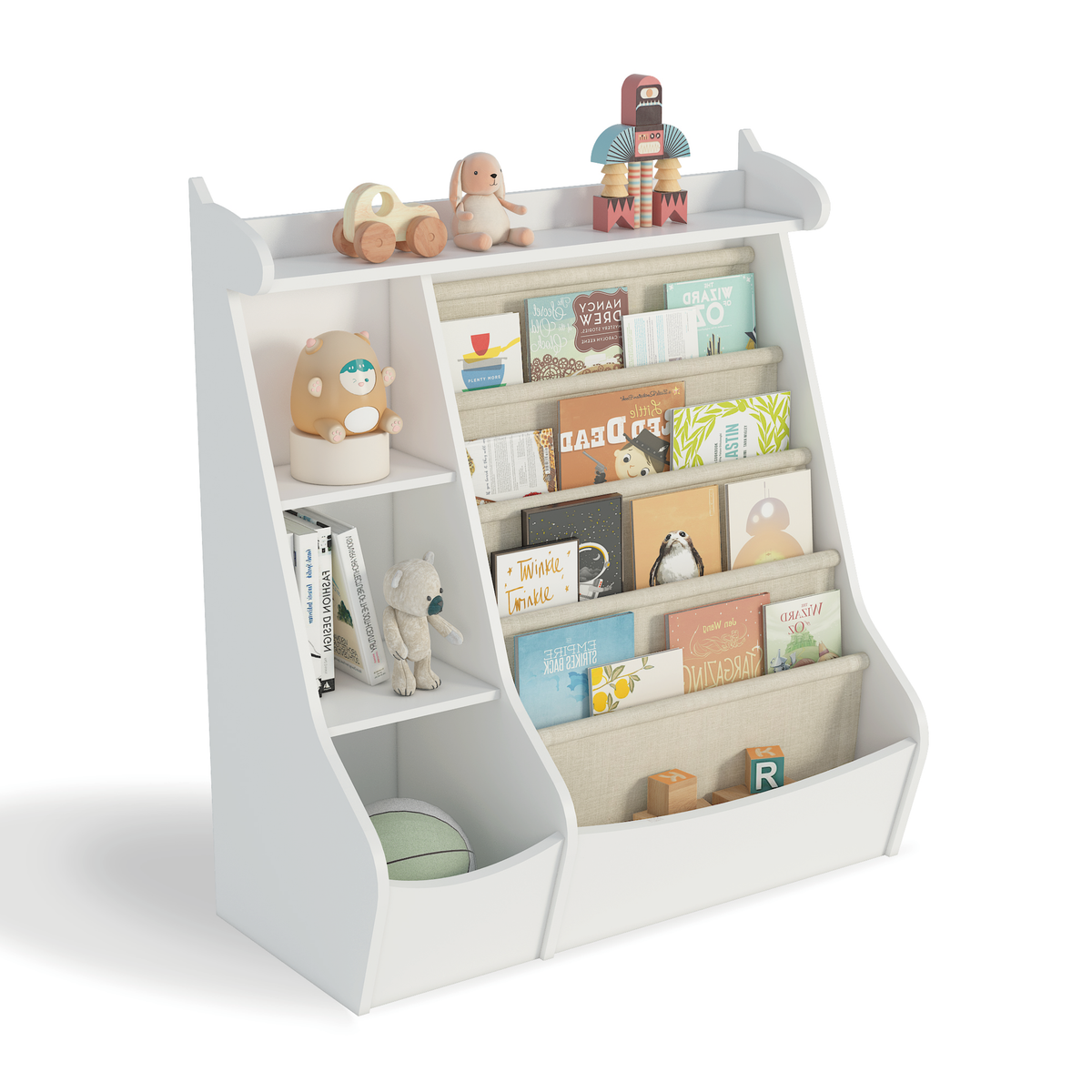 Montessori 4-Tier Kids Bookshelf & Toy Storage Organizer with Deer-Head Silhouette
