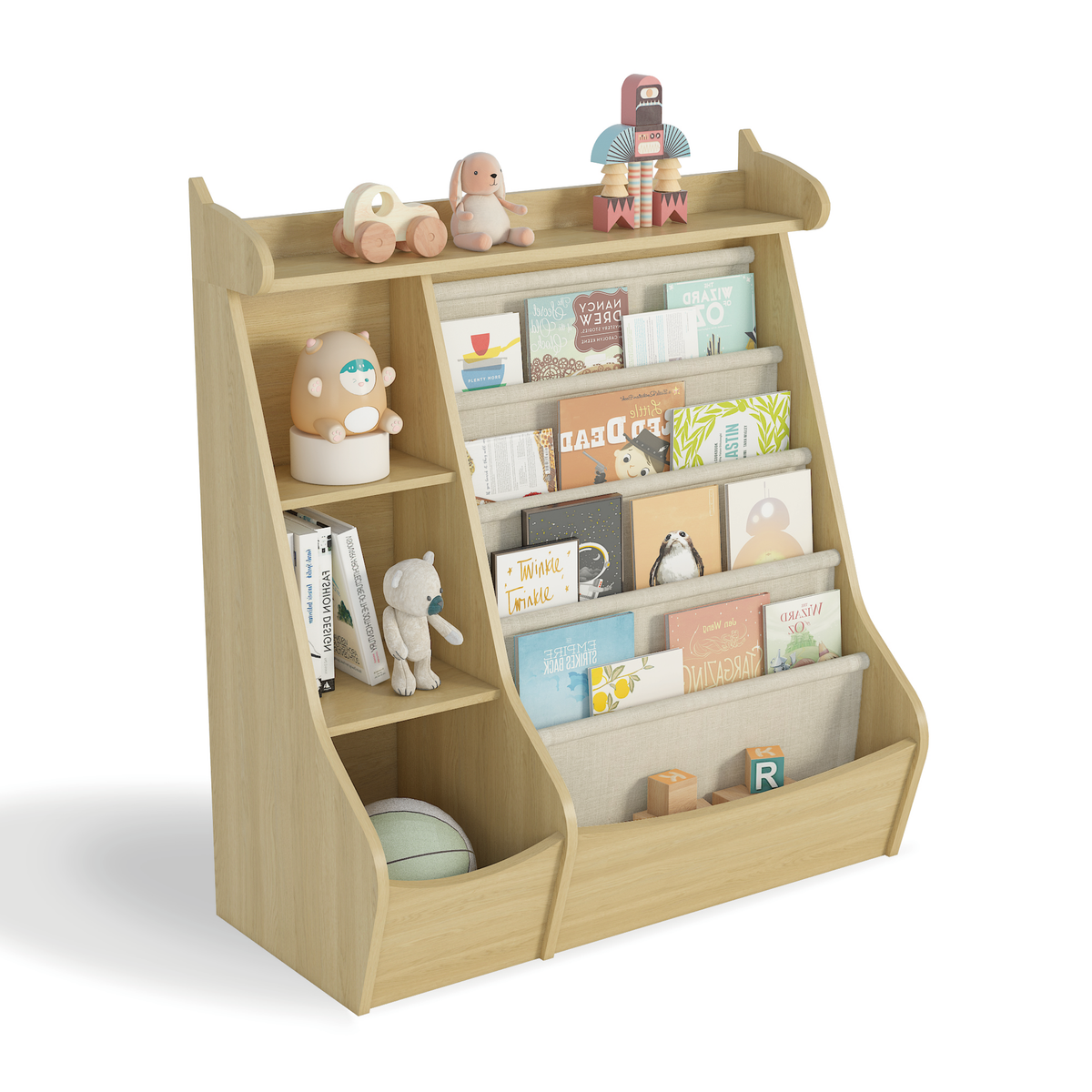 Montessori 4-Tier Kids Bookshelf & Toy Storage Organizer with Deer-Head Silhouette