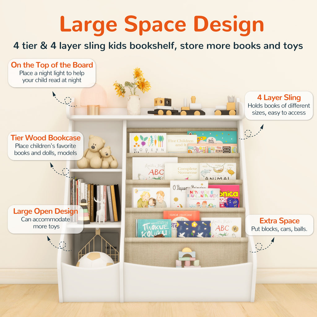 Montessori 4-Tier Kids Bookshelf & Toy Storage Organizer with Deer-Head Silhouette