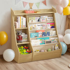 Montessori 4-Tier Kids Bookshelf & Toy Storage Organizer with Deer-Head Silhouette