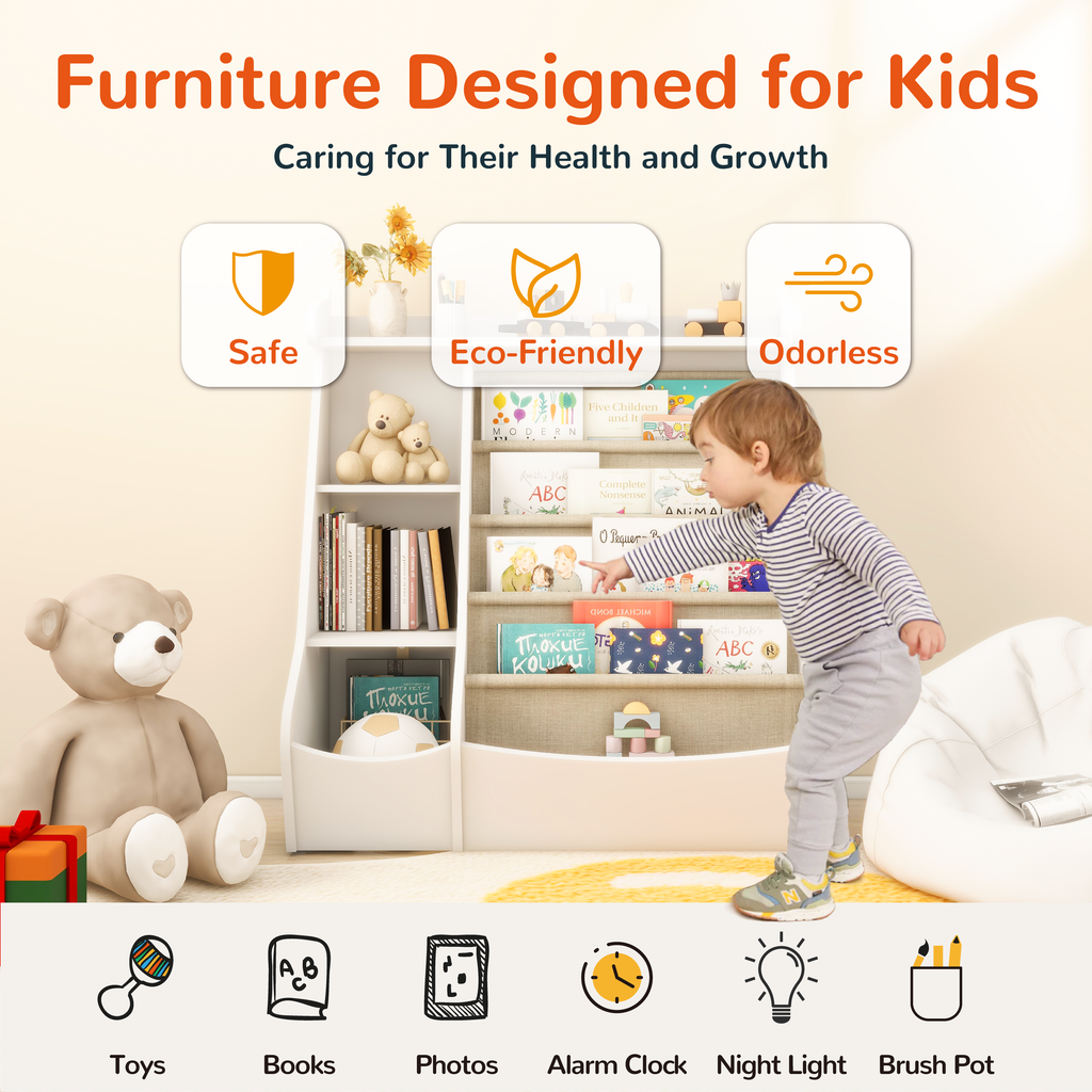 Montessori 4-Tier Kids Bookshelf & Toy Storage Organizer with Deer-Head Silhouette