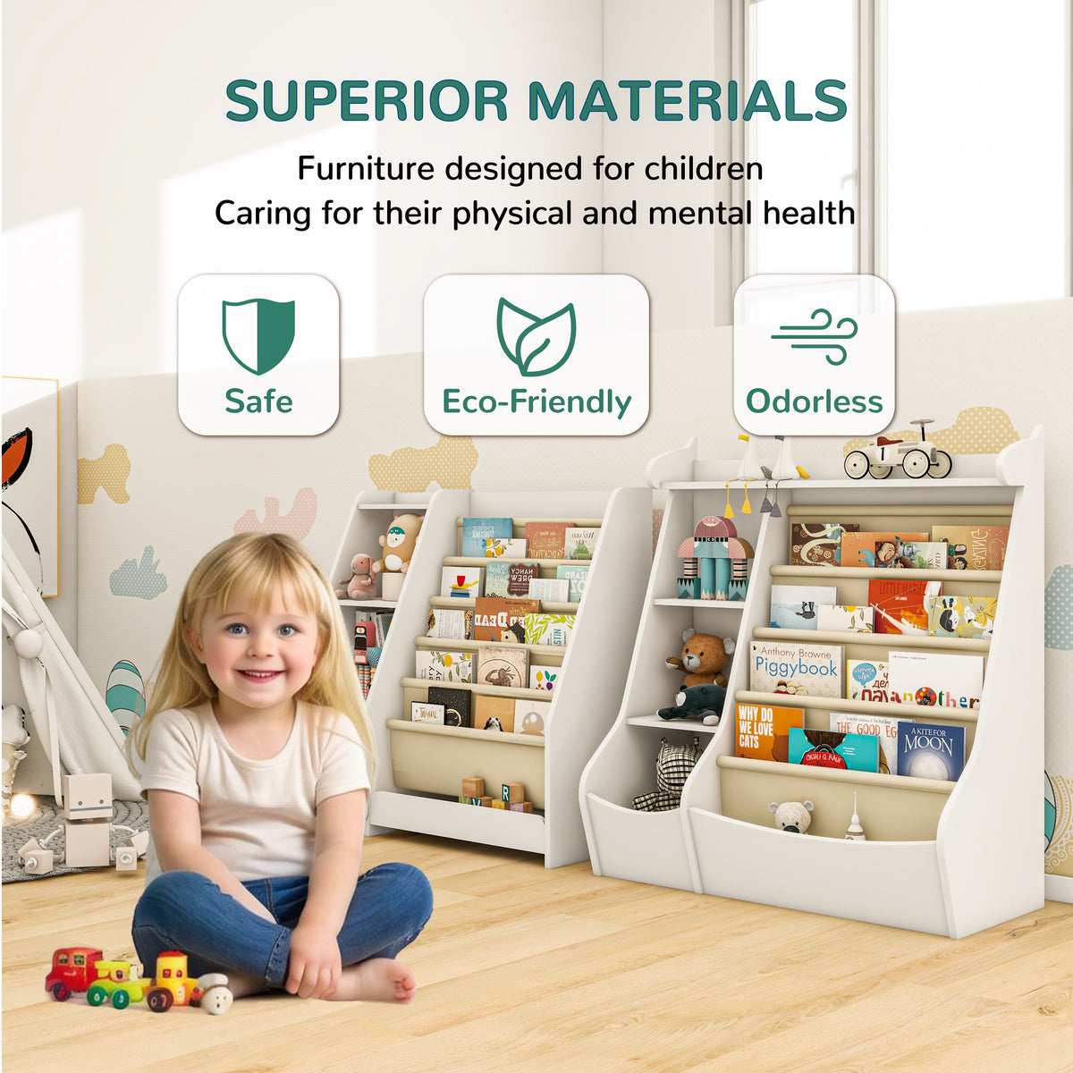 Montessori 4-Tier Kids Bookshelf & Toy Storage Organizer with Deer-Head Silhouette