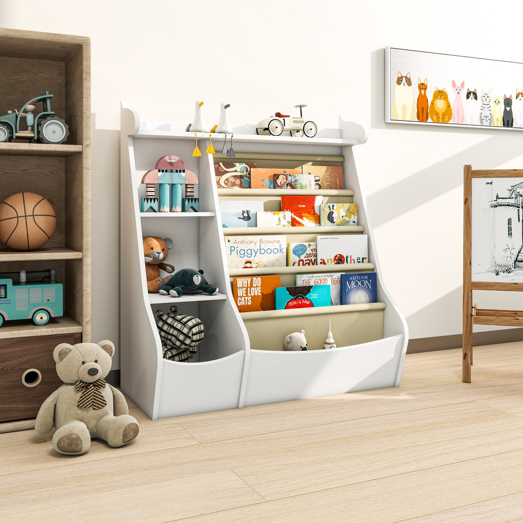 Montessori 4-Tier Kids Bookshelf & Toy Storage Organizer with Deer-Head Silhouette
