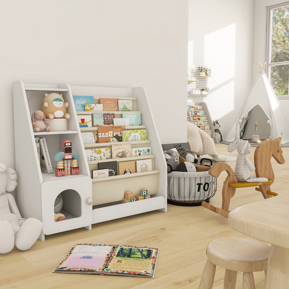 4 Tier Children's Bookshelf with Doors