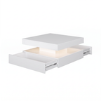 Square LED Coffee Table with Hidden Storage — Two-Drawer Model