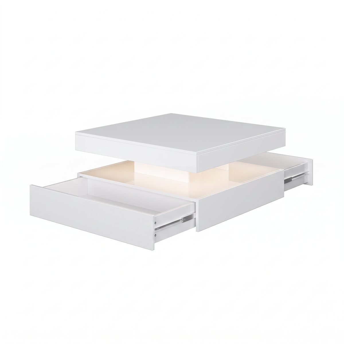 Square LED Coffee Table with Hidden Storage — Two-Drawer Model