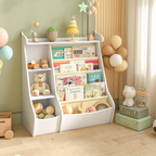 Montessori 4-Tier Kids Bookshelf & Toy Storage Organizer with Deer-Head Silhouette