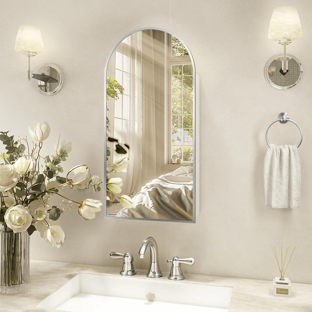 Arched Bathroom Mirror Cabinet | 29.5" × 15.7" with Large Storage