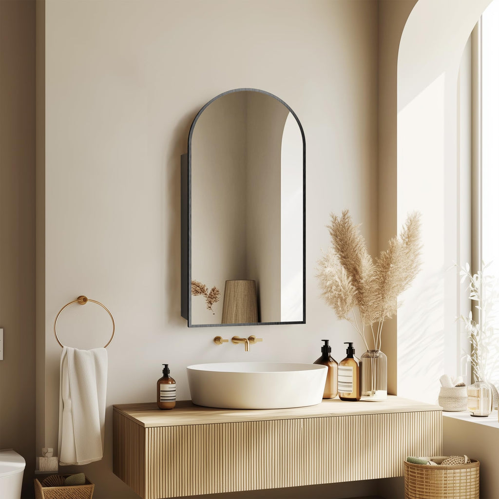 Arched Wall-Mounted Bathroom Mirror Cabinet with Storage & Outlet