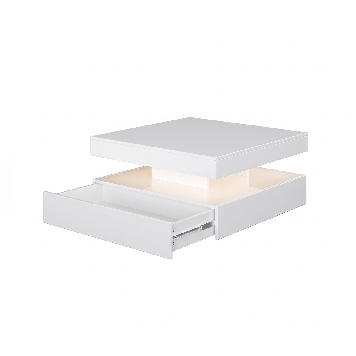 Square LED Coffee Table with Hidden Storage — One-Drawer Model