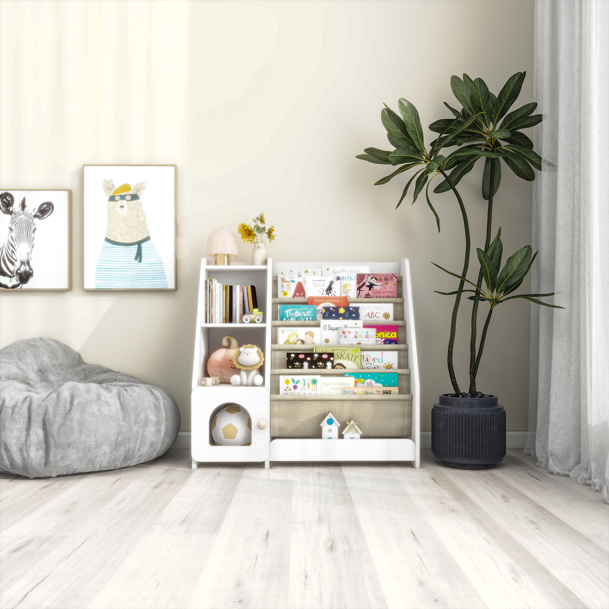 4 Tier Children's Bookshelf with Doors