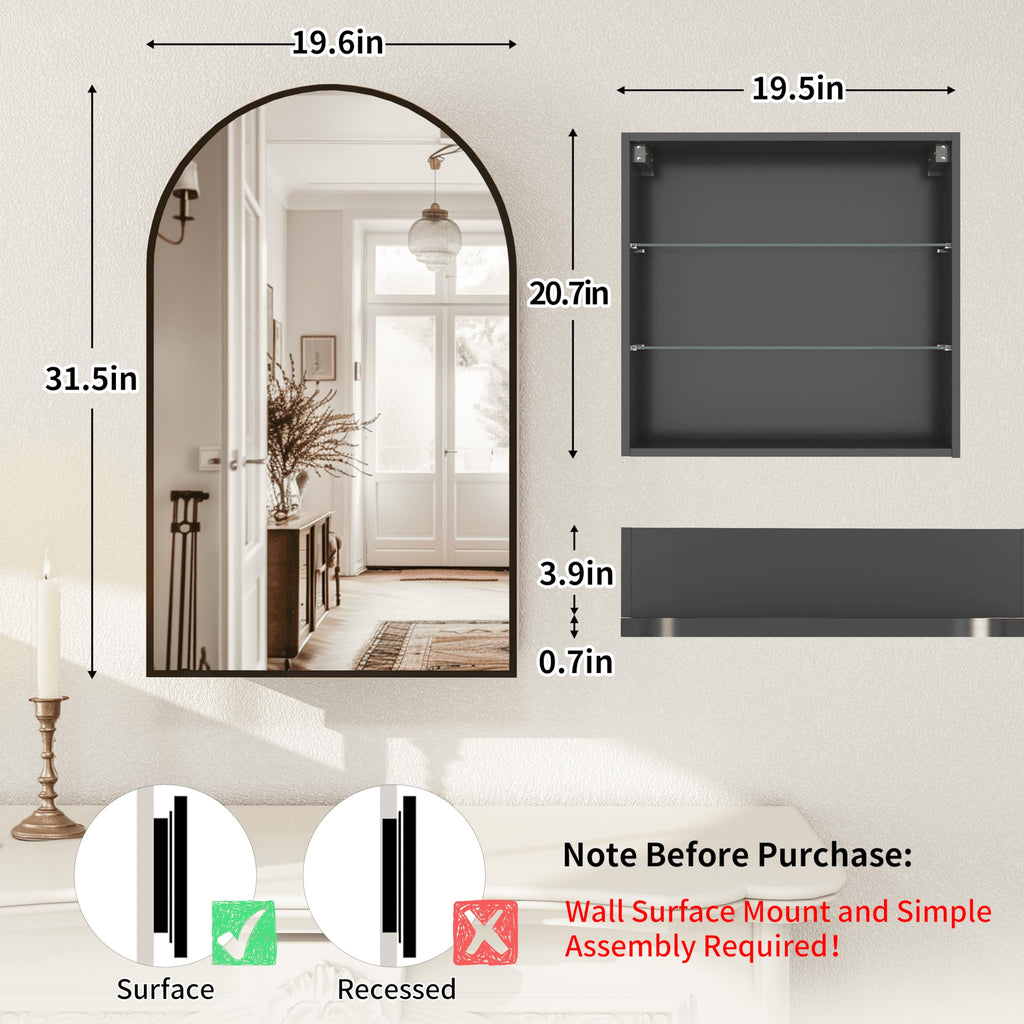 Arched  Mirror Cabinet | 31.5" ×19.6" with Large Storage