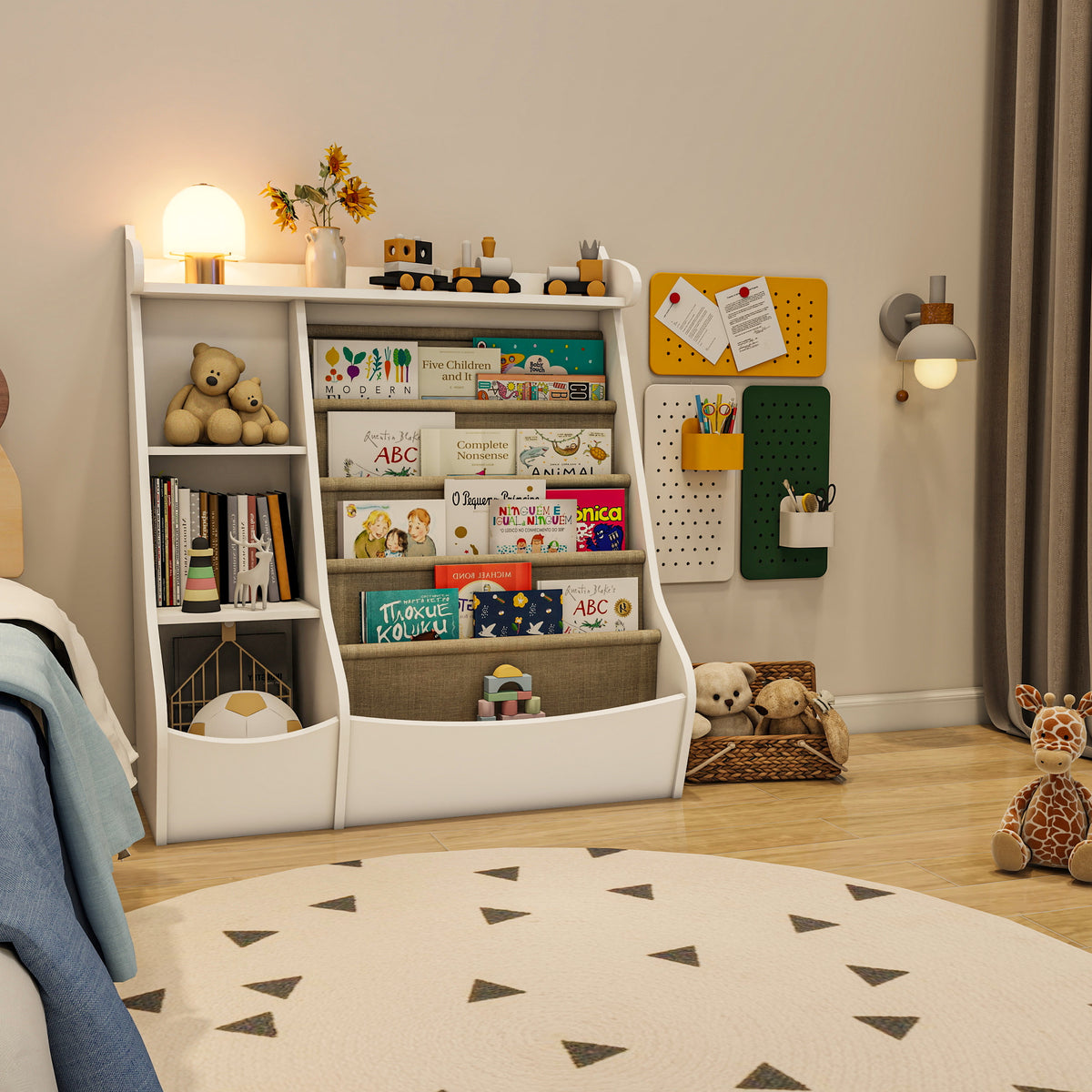 Montessori 4-Tier Kids Bookshelf & Toy Storage Organizer with Deer-Head Silhouette