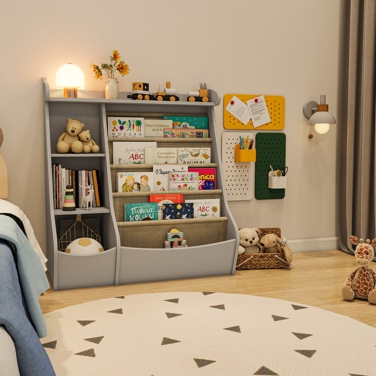 Montessori 4-Tier Kids Bookshelf & Toy Storage Organizer with Deer-Head Silhouette