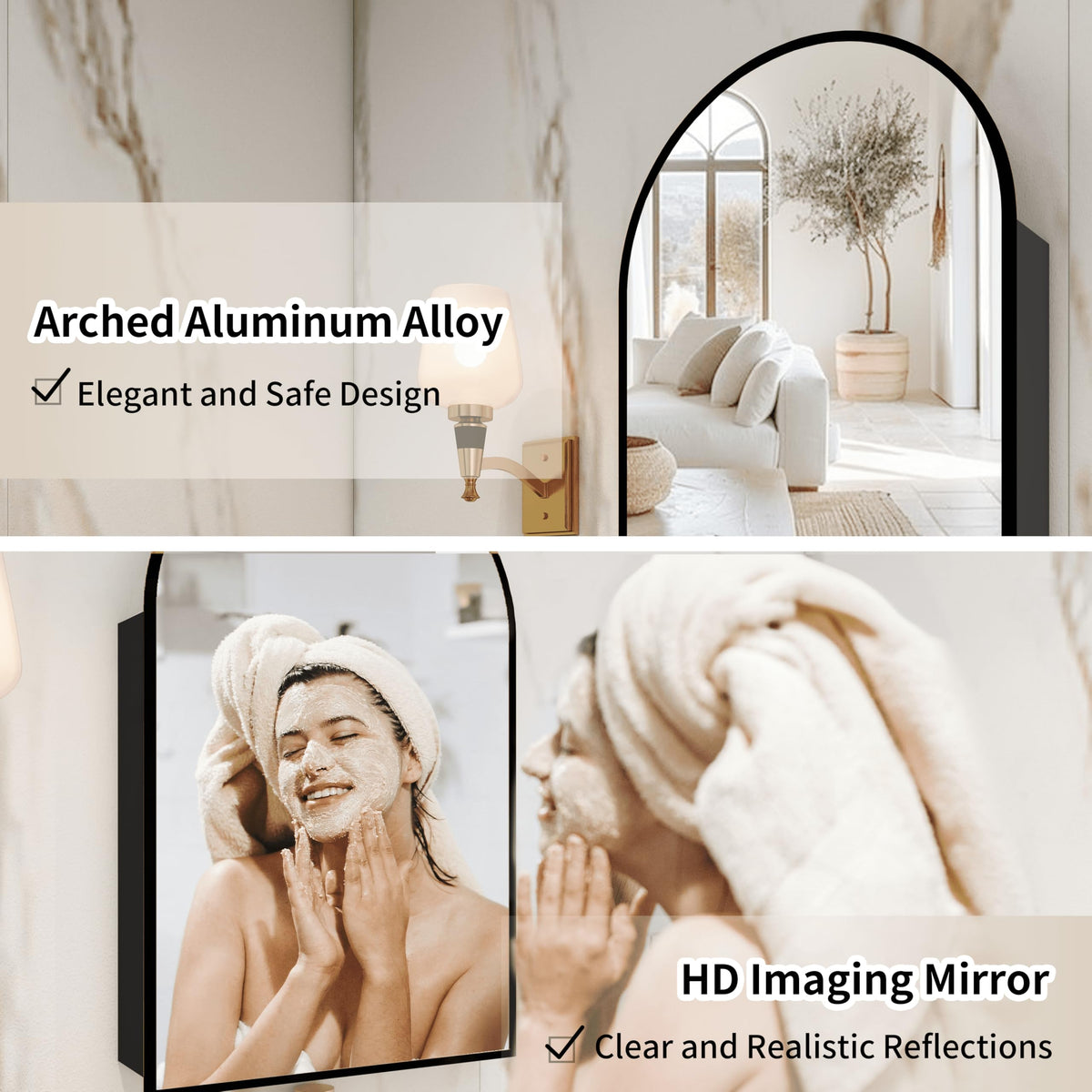 Arched  Mirror Cabinet | 31.5" ×19.6" with Large Storage