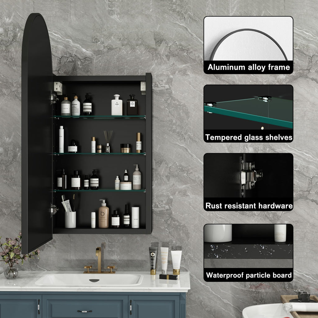 Arched Bathroom Mirror Cabinet | 29.5" × 15.7" with Large Storage