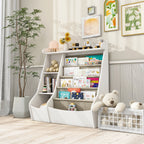 Montessori 4-Tier Kids Bookshelf & Toy Storage Organizer with Deer-Head Silhouette