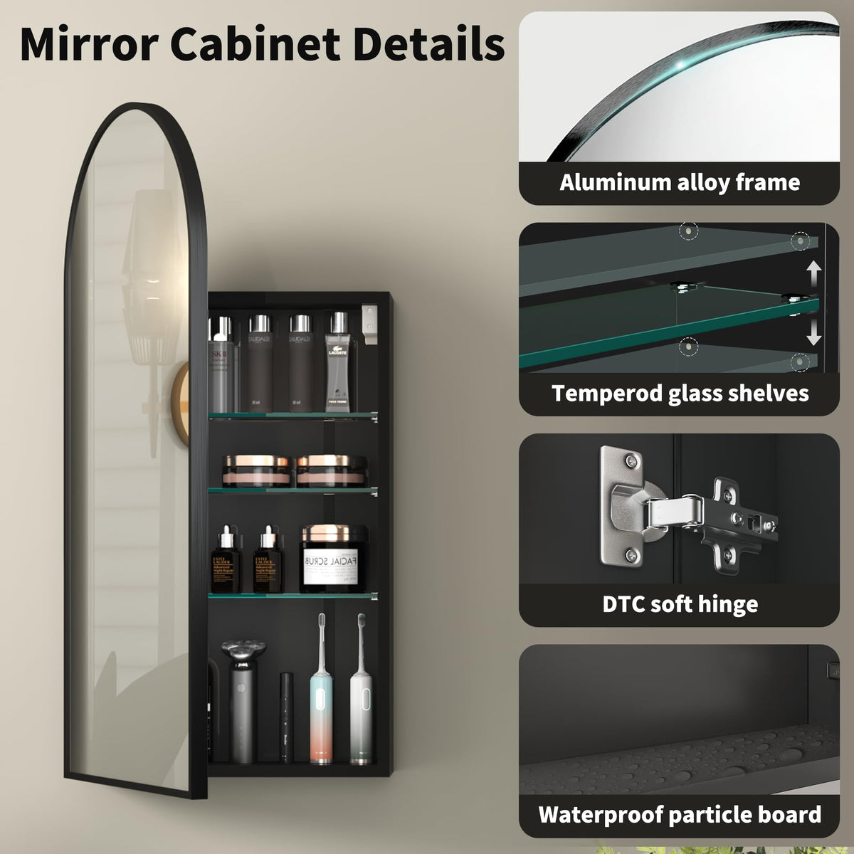 Arched Bathroom Mirror Cabinet | 31.5" ×19.6" with Large Storage