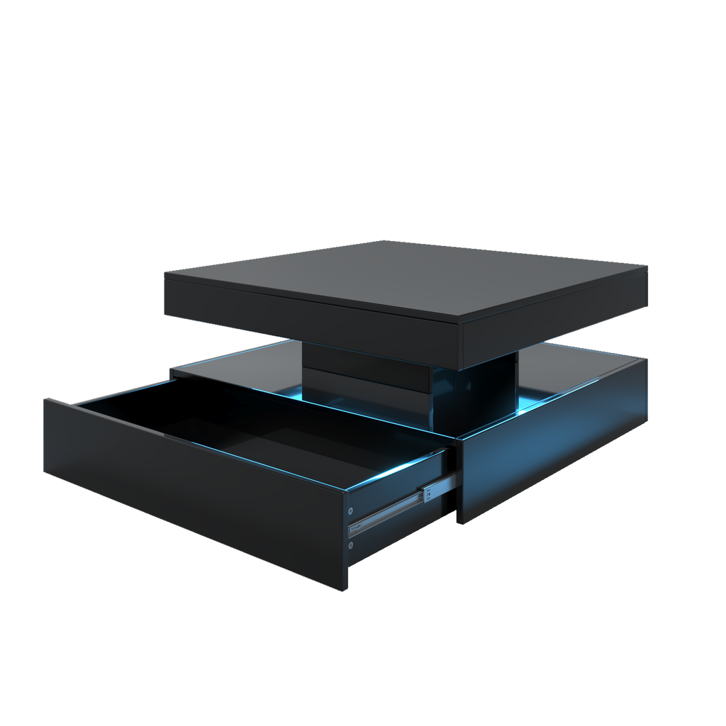 Square LED Coffee Table with Hidden Storage — One-Drawer Model