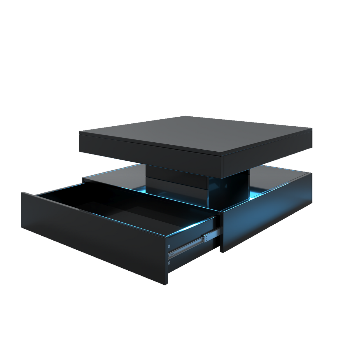 Square LED Coffee Table with Hidden Storage — One-Drawer Model