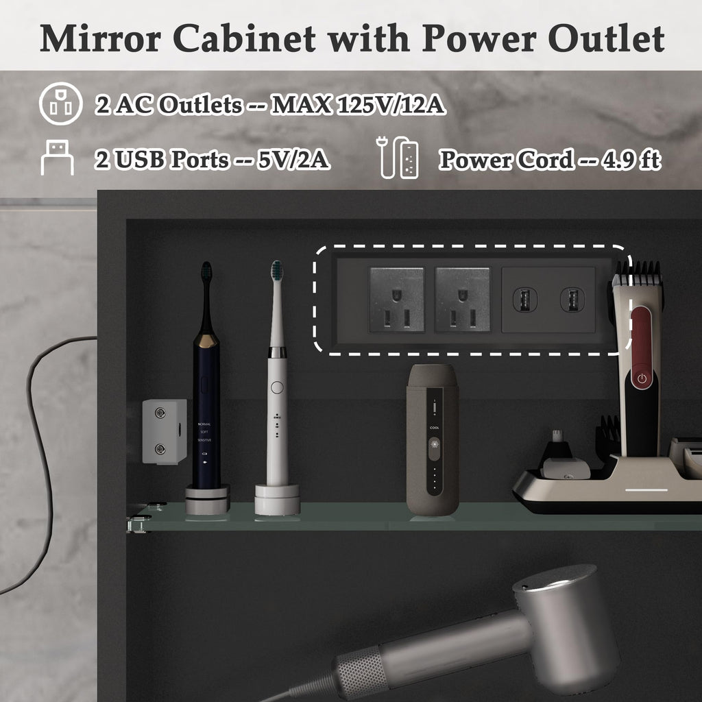 Arched Wall-Mounted Bathroom Mirror Cabinet with Storage & Outlet