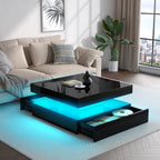 Square LED Coffee Table with Hidden Storage — Two-Drawer Model