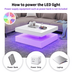 Square LED Coffee Table with Hidden Storage — One-Drawer Model