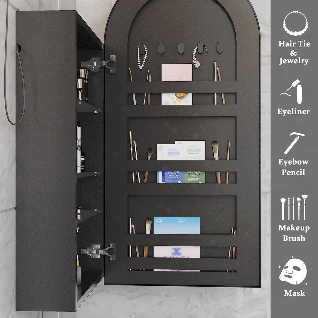 Arched Wall-Mounted Bathroom Mirror Cabinet with Storage & Outlet