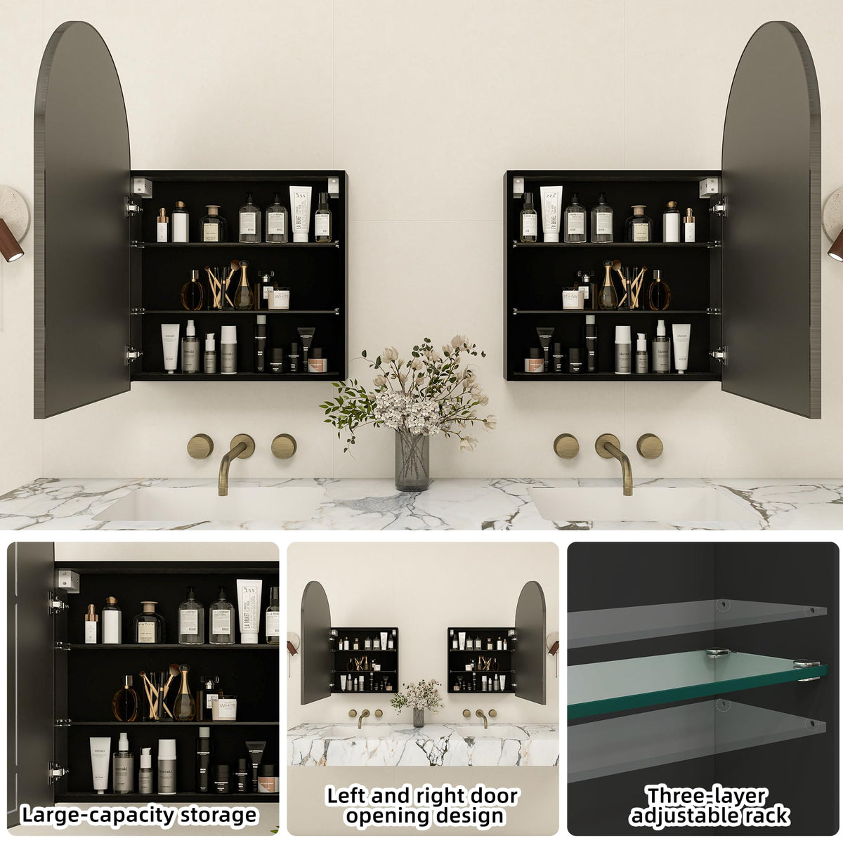 Arched Mirror Cabinet | 30" ×20" with Large Storage