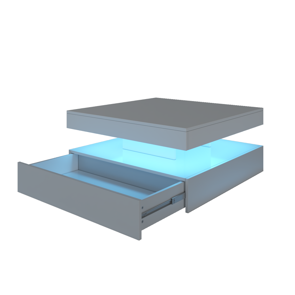 Square LED Coffee Table with Hidden Storage — One-Drawer Model
