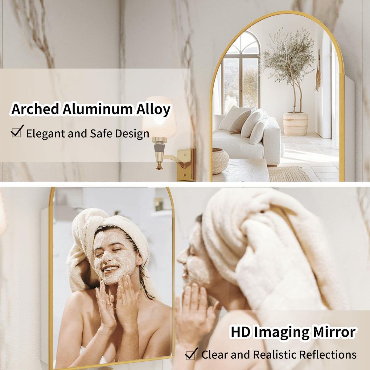 Arched Bathroom Mirror Cabinet | 31.5" ×19.6" with Large Storage