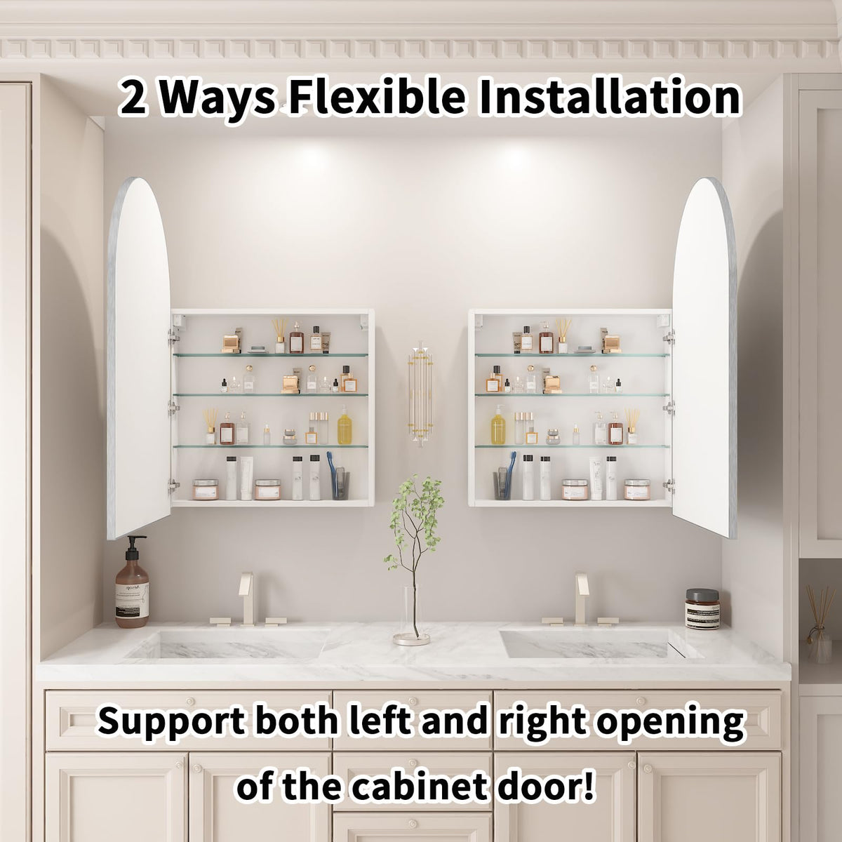 Arched Mirror Cabinet | 36" ×24" with Large Storage