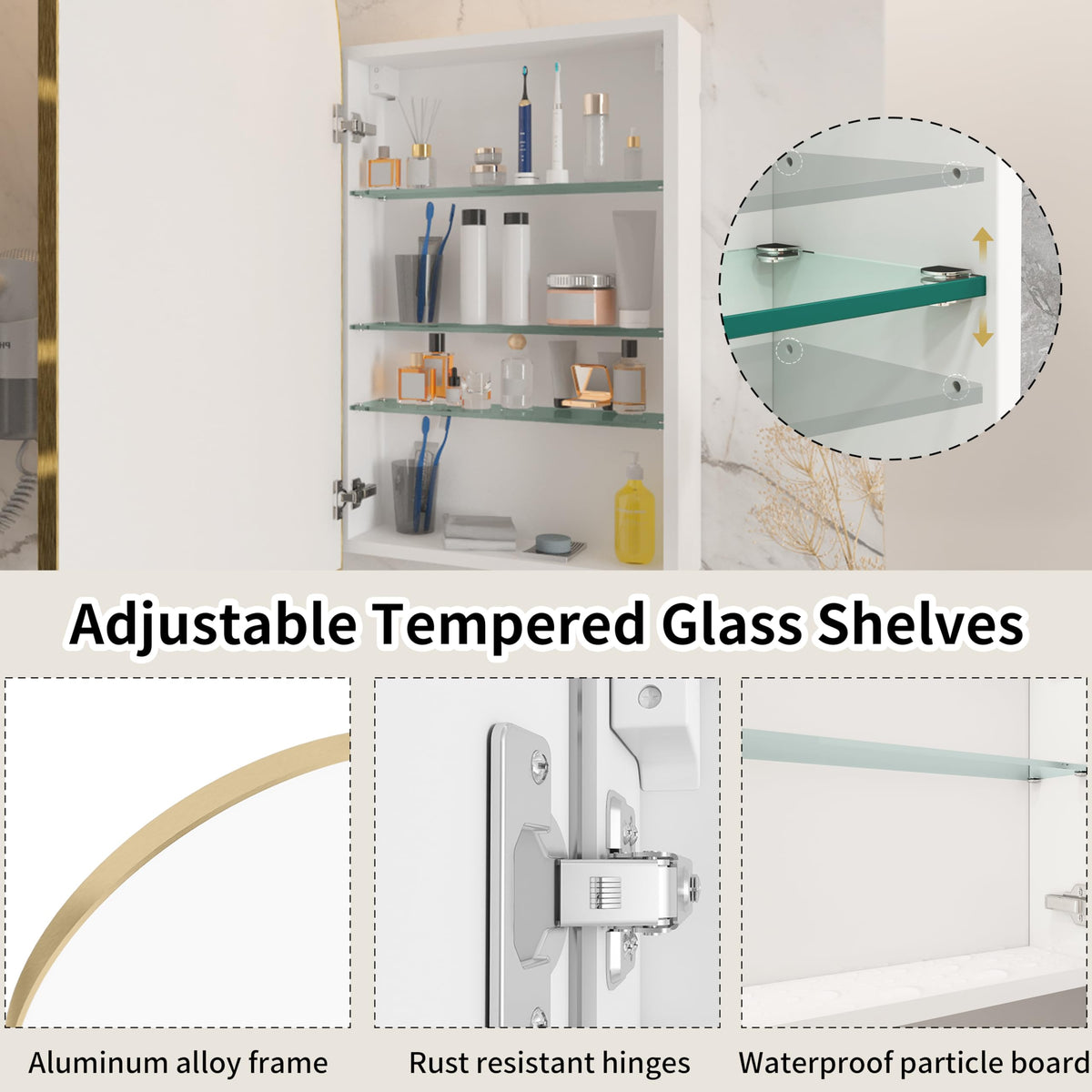 Arched Bathroom Mirror Cabinet | 31.5" ×19.6" with Large Storage