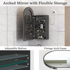 Arched Wall-Mounted Bathroom Mirror Cabinet with Storage & Outlet