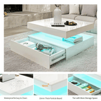 Square LED Coffee Table with Hidden Storage — One-Drawer Model