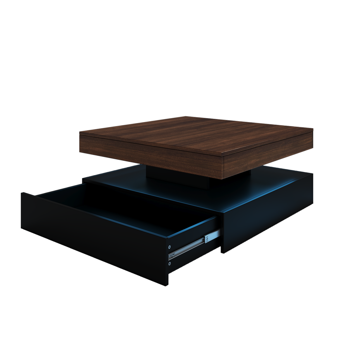 Square LED Coffee Table with Hidden Storage — One-Drawer Model
