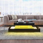Square LED Coffee Table with Hidden Storage — Two-Drawer Model