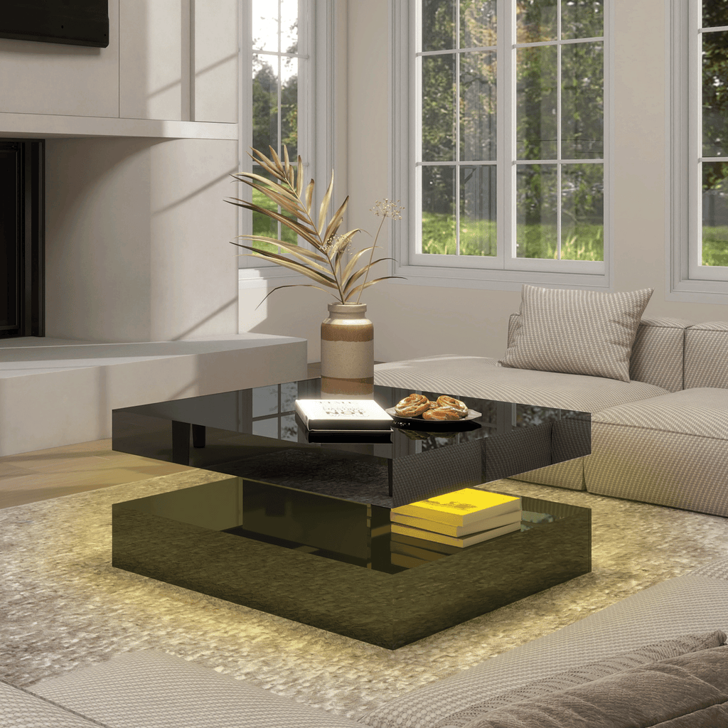 Square LED Coffee Table with Hidden Storage — One-Drawer Model