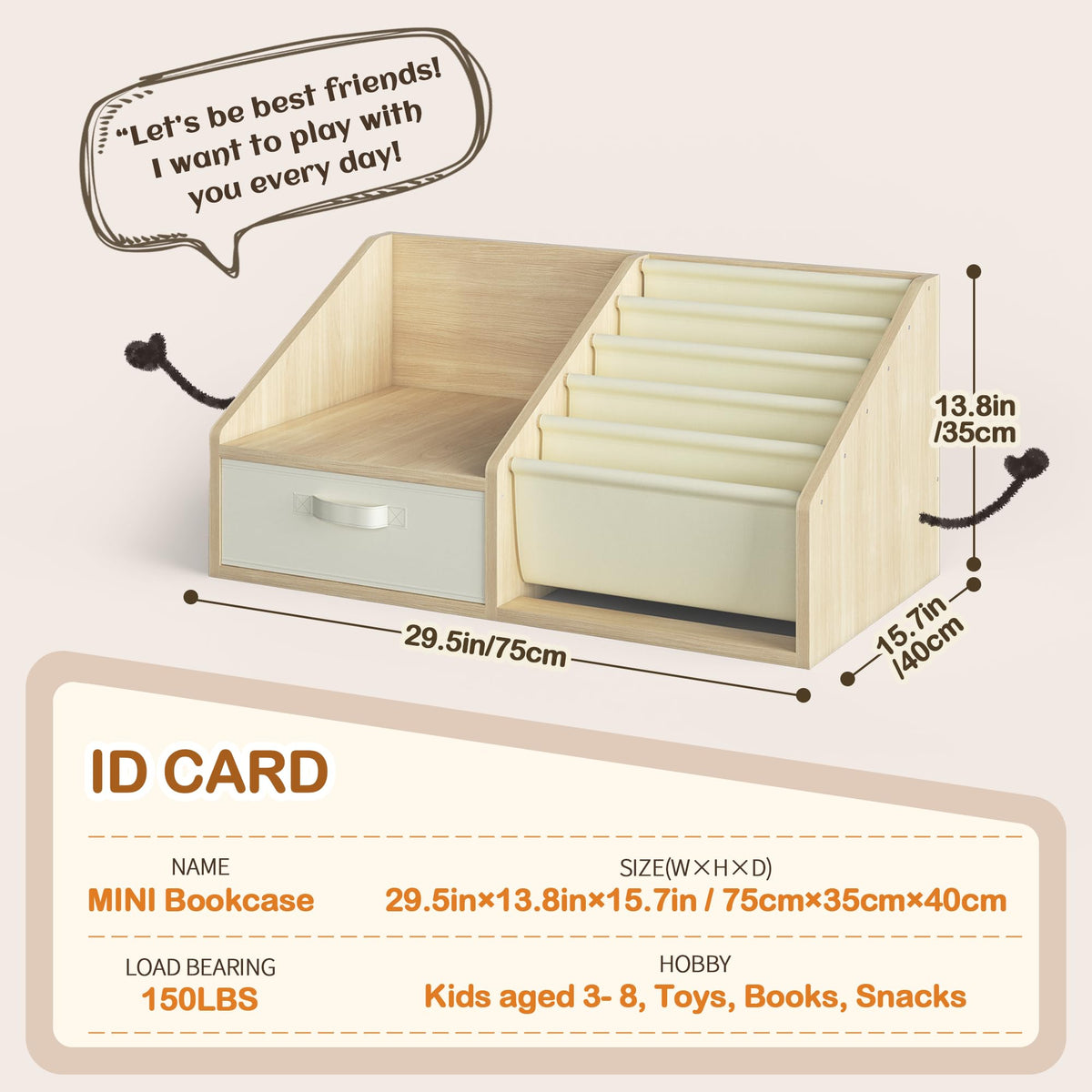 3-in-1 Mini Bookshelf with Drawer