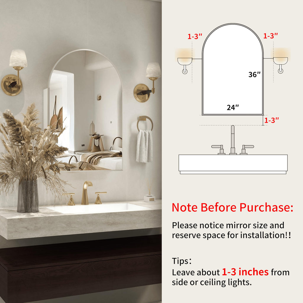 Arched Mirror Cabinet | 36" ×24" with Large Storage