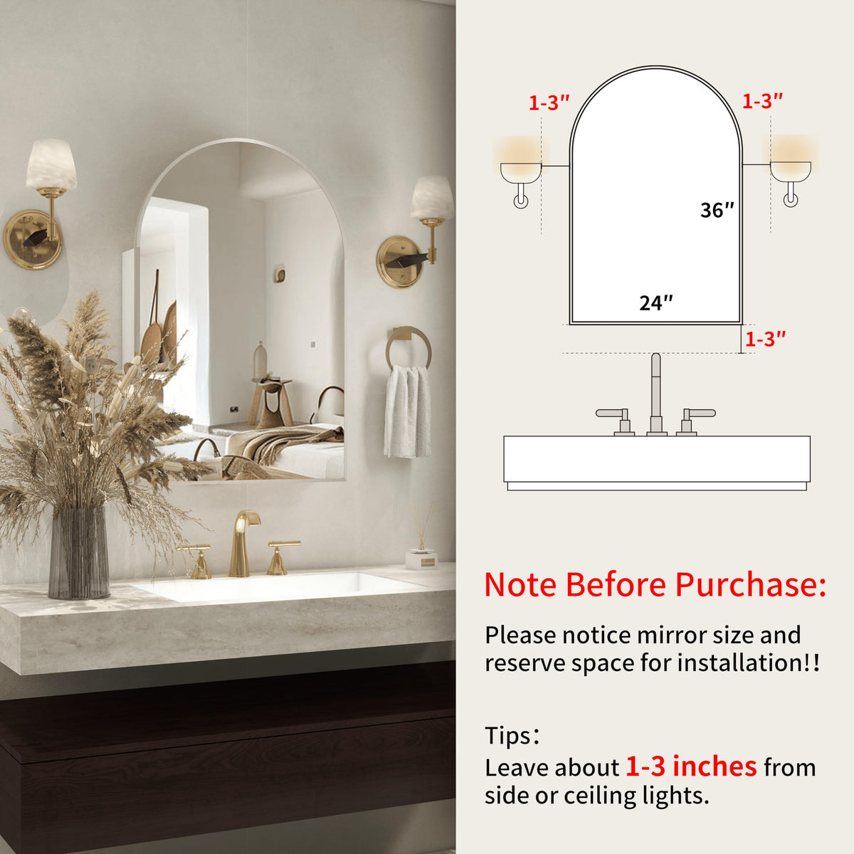 Arched Mirror Cabinet | 36" ×24" with Large Storage