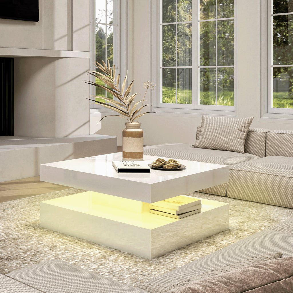 Square LED Coffee Table with Hidden Storage — One-Drawer Model