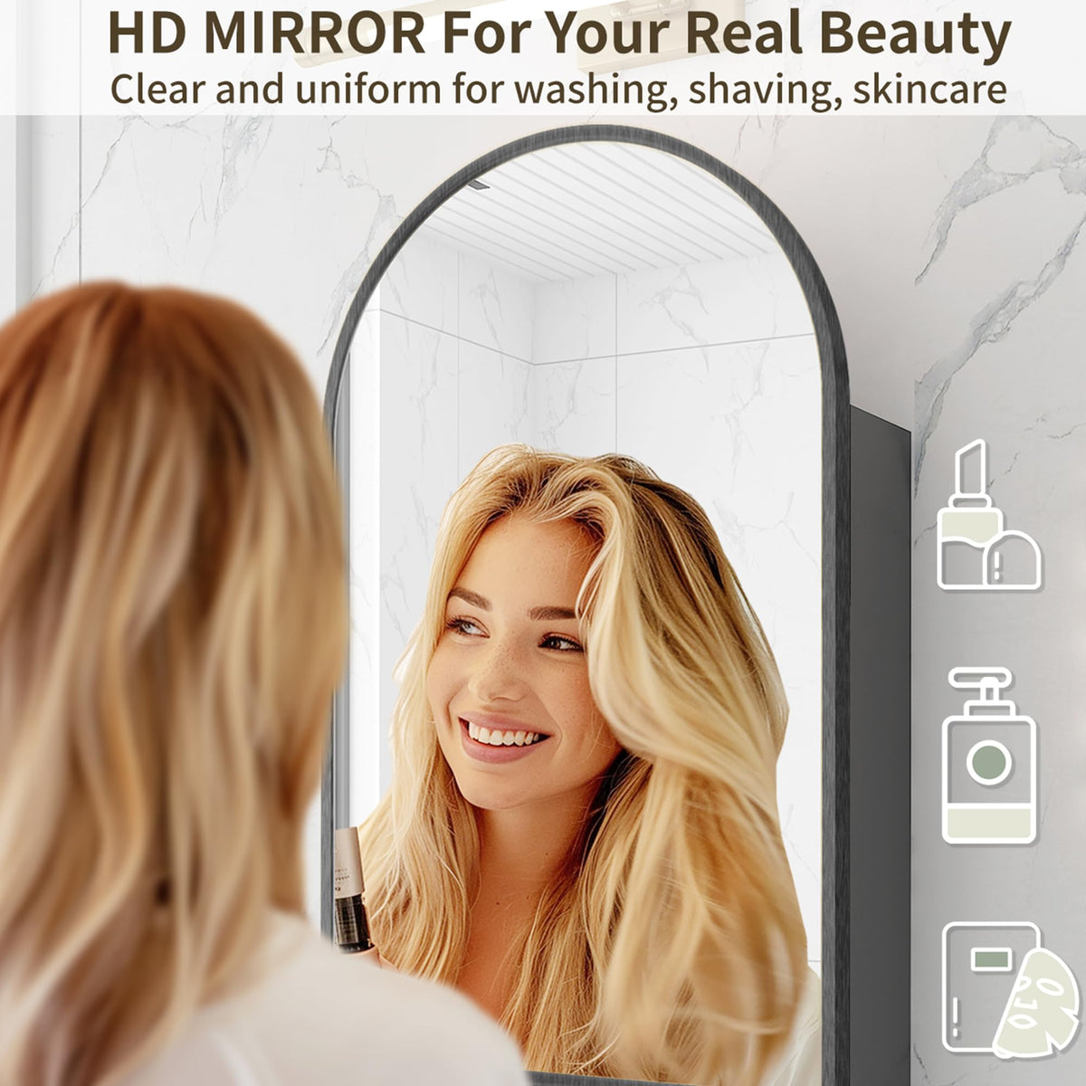 Arched Bathroom Mirror Cabinet | 29.5" × 15.7" with Large Storage