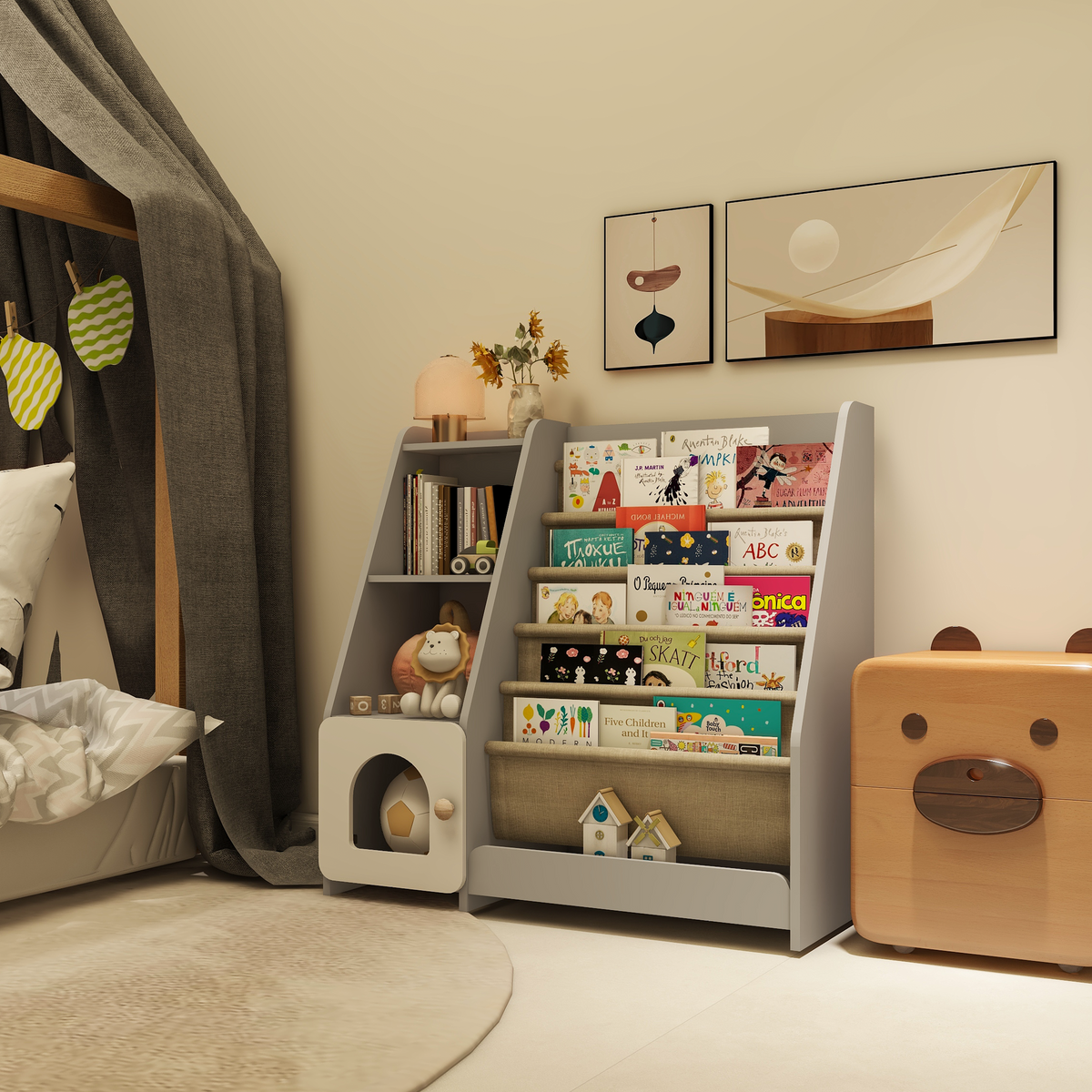 4 Tier Children's Bookshelf with Doors