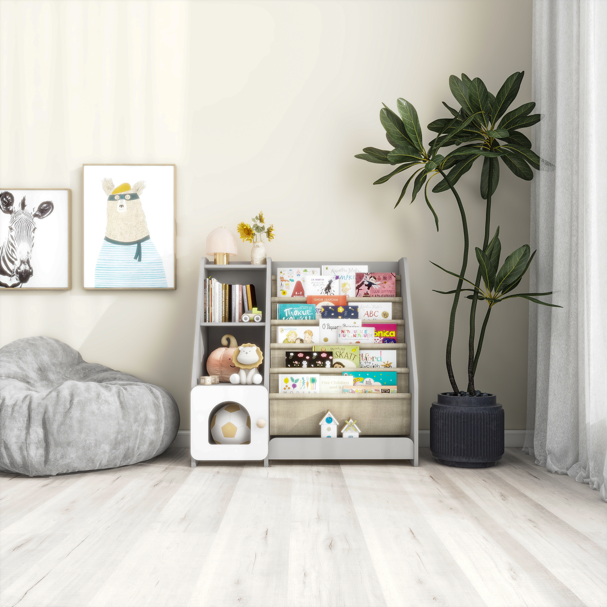 4 Tier Children's Bookshelf with Doors